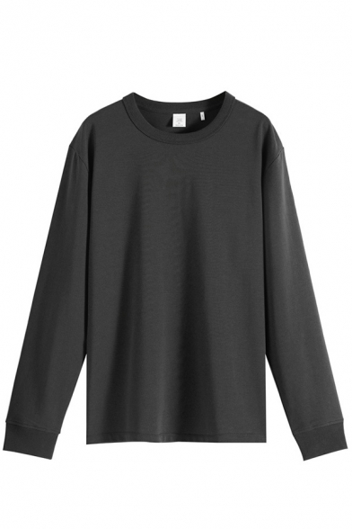 Boys Trendy Tee Top Long Sleeve Crew Neck Solid Color Relaxed Fit T Shirt