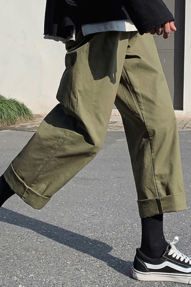 Trendy Mens Pants Plain Color Thin Loose Fit 7/8 Length Straight Lounge Pants