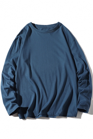 Basic Mens T Shirt Plain Long Sleeve Crew Neck Oversize Tee Top