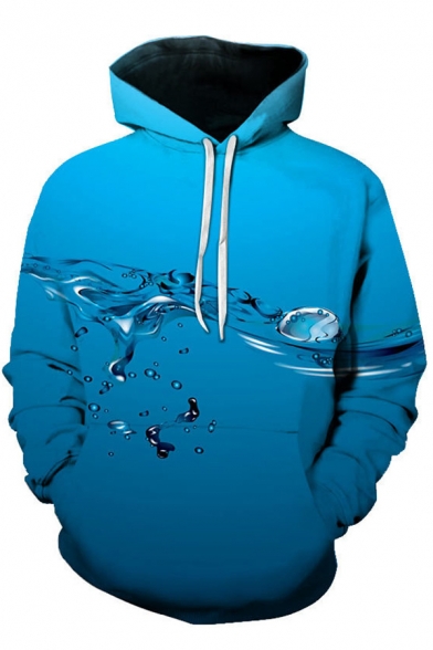 Fancy Men's Hoodie Water Drop 3D Pattern Front Pocket Long Sleeve Drawstring Hooded Sweatshirt