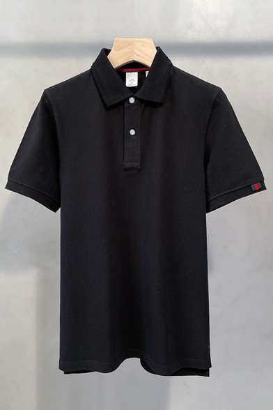 Chic Mens Polo Shirt Tape Panel Short Sleeve Turn Down Collar Button Up Regular Fit Polo Shirt
