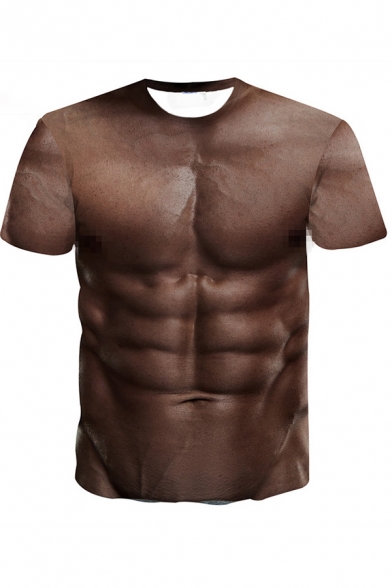 Fancy Men's T-Shirt Muscle 3D Pattern Crew Neck Short Sleeve Regular Fitted Tee Top