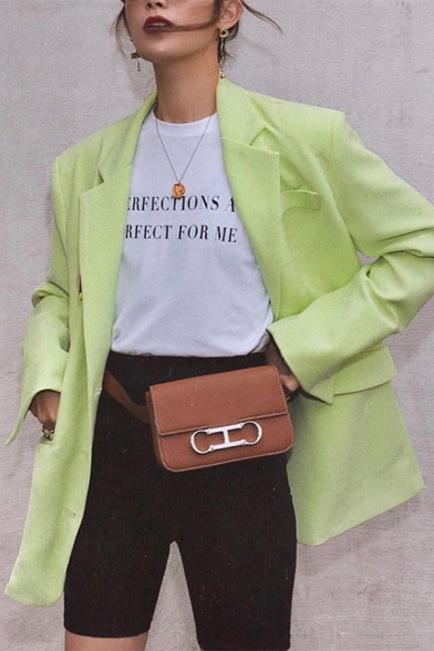 Womens Fashion Light Green Lapel Collar Button Front Flap Pocket Longline Loose Blazer Coat