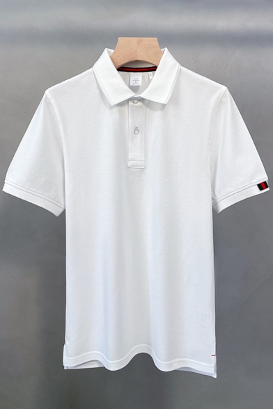 Chic Mens Polo Shirt Tape Panel Short Sleeve Turn Down Collar Button Up Regular Fit Polo Shirt