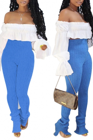 Cool Womens Pants Plain Color Split Hem Skinny Fit High Elastic Waist Full Length Pencil Pants