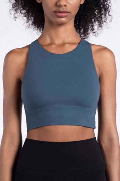 Fashionable Women's Active Tank Top Hollow out Round Neck Sleeveless Slim Fitted Training Cami Top