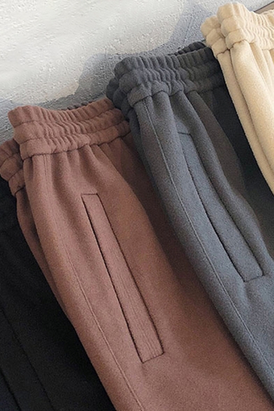 Edgy Men's Pants Solid Color Slant Pocket Drawstring Waist Ankle Length Tapered Pants