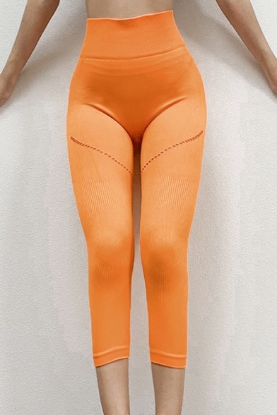 Fashionable Womens Leggings Plain Color Quick Dry Butt Lifting Tummy-Control High Waist Skinny Fit Capri Yoga Leggings