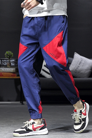 Fashion Colorblock Hip Hop Drawstring Waist Casual Cotton Track Pants for Mens