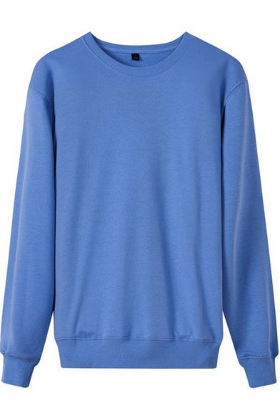 Guys Leisure T Shirt Plain Long Sleeve Crew Neck Relaxed Fit Tee Top