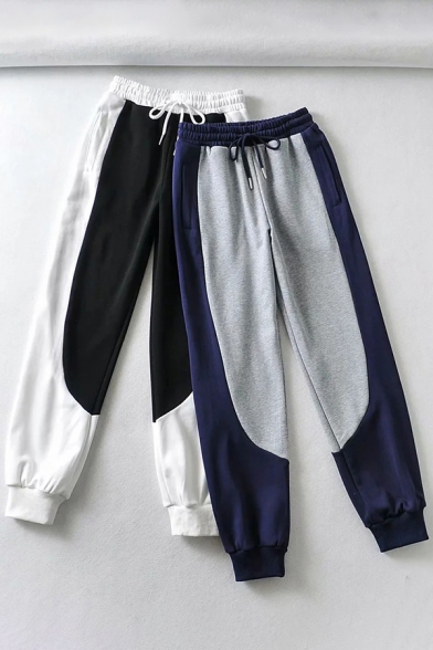 Popular Sweatpants Contrasted Drawstring Waist Ankle Length Carrot Fit Sweatpants for Women