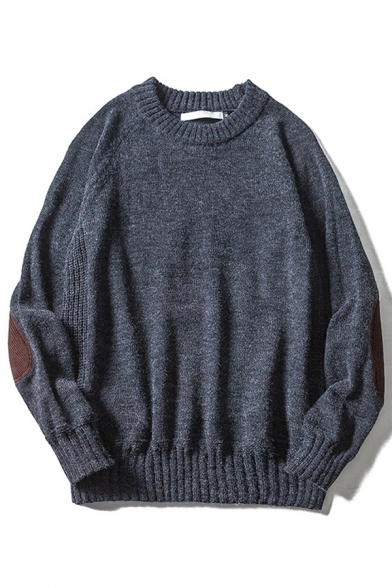 Retro Mens Sweater Chenille Rib Trim Mock Neck Drop Shoulder Long Sleeve Loose Fit Sweater