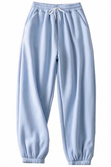 Street Girls Sweatpants Solid Color Drawstring Waist Elastic Cuffs Ankle Tapered Fit Sweatpants