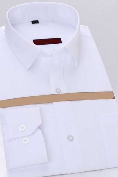Trendy Mens Shirt Plain Pinstripes Printed Single Breasted Spread Collar Fitted Sleeves Shirt with Chest Pocket