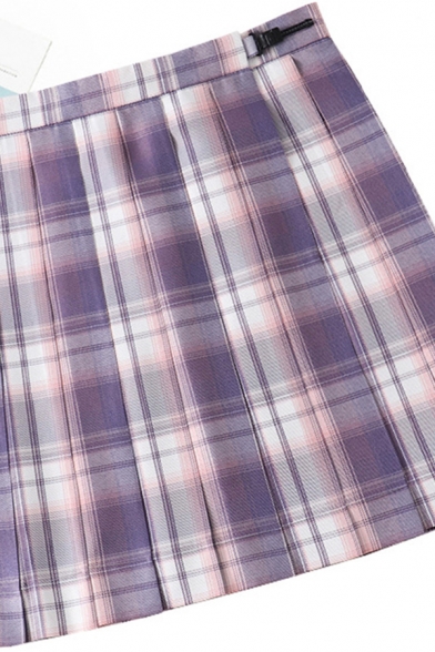 Fancy Women's Skirt Plaid Pattern Pleated Design High Rise Mini A-Line Skirt