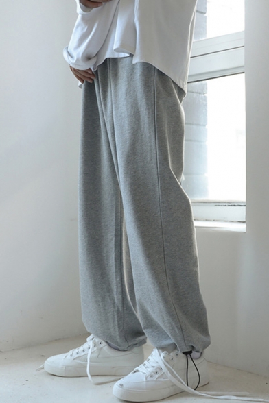 Guys Basic Sweatpants Solid Color Drawstring Waist Ankle Length Carrot Fit Sweatpants