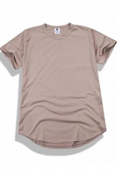 Leisure Mens T Shirt Short Sleeve Crew Neck Solid Color Curved Hem Relaxed Tee Top