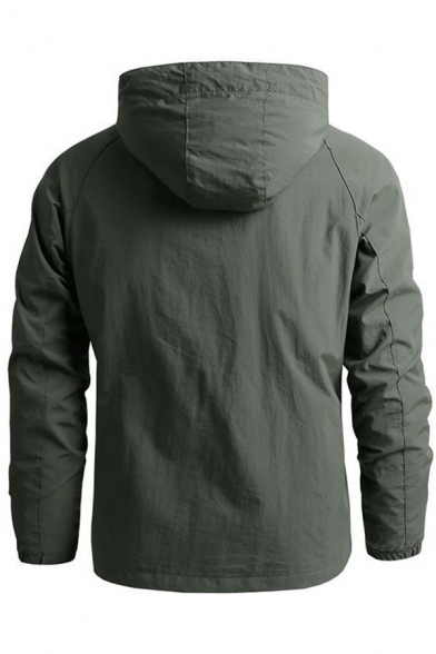 Mens Jacket Stylish Plain Color Quick Dry Zipper up Long Sleeve Slim Fit Hooded Windbreaker Jacket
