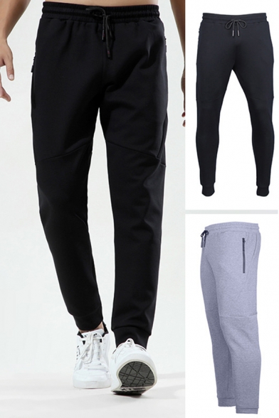 Simple Sweatpants Sherpa Liner Drawstring Waist Ankle Relaxed Plain Sweatpants for Guys