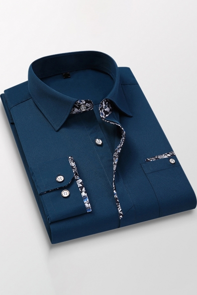 Trendy Mens Shirt Floral Print Long Sleeve Turn Down Collar Button Up Slim Fit Shirt Top