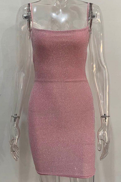 Womens Dress Trendy Bright Silk Backless Spaghetti Strap Mini Bodycon Slip Dress