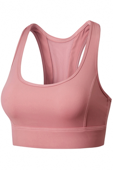 Womens Tank Top Stylish Plain Color Gathered Shake-Proof Adjustable Beauty Back Slim Fitted Cropped Sleeveless Scoop Neck Yoga Bra
