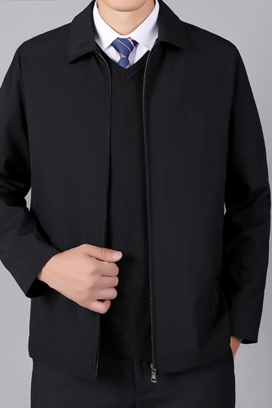 Casual Men's Casual Jacket Solid Color Zip Fly Turn-down Collar Long Sleeve Regular Fitted Casual Jacket