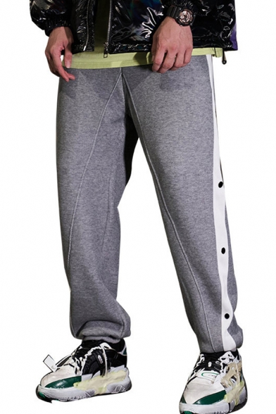 Casual Men's Pants Contrast Panel Button Detail Banded Cuffs Ankle Length Jogger Pants