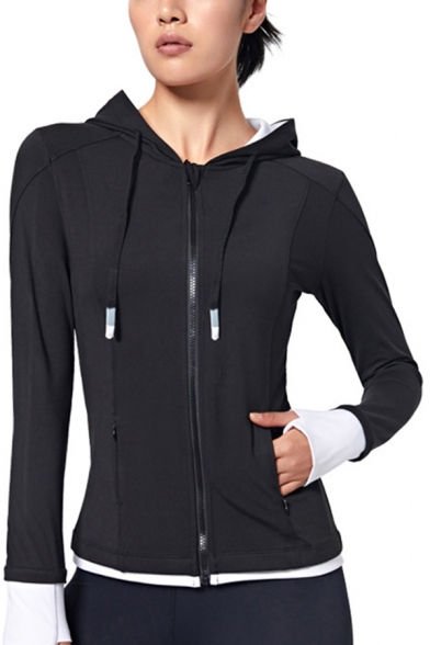 Elevated Women's Hoodie Contrast Panel Zip Closure Long Sleeve Drawstring Hooded Sweatshirt
