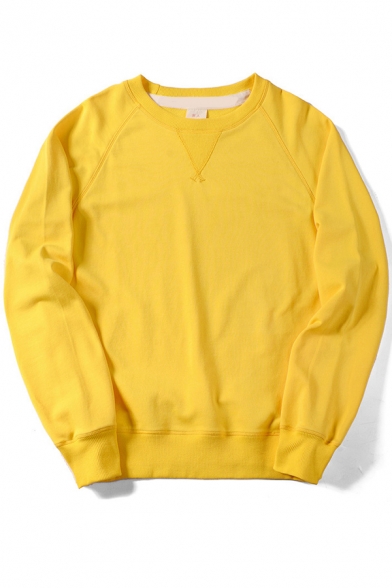 Leisure Sweatshirt Solid Color Long Sleeve Crew Neck Relaxed Pullover Sweatshirt Top