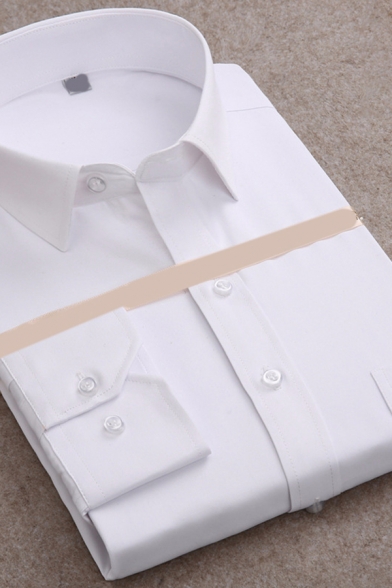 Guys Simple Shirt Plain Long Sleeve Turn Down Collar Regular Fit Shirt Top
