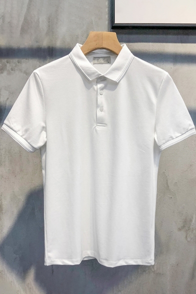 Leisure Polo Shirt Short Sleeve Turn Down Collar Button Detail Slim Fit Polo Shirt for Guys