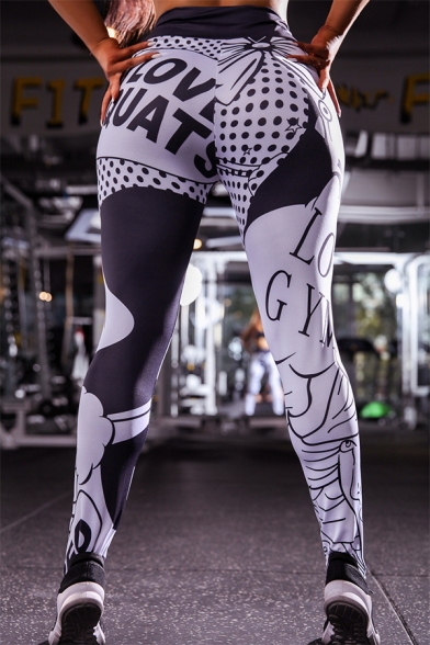 Womens Black Stripe Printed Sport Athletic Yoga Leggings Pants