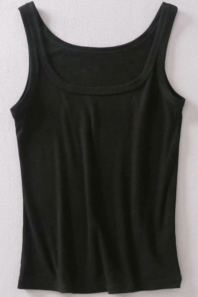 Casual Womens Tank Solid Color Scoop Neck Slim Fitted Tank Top