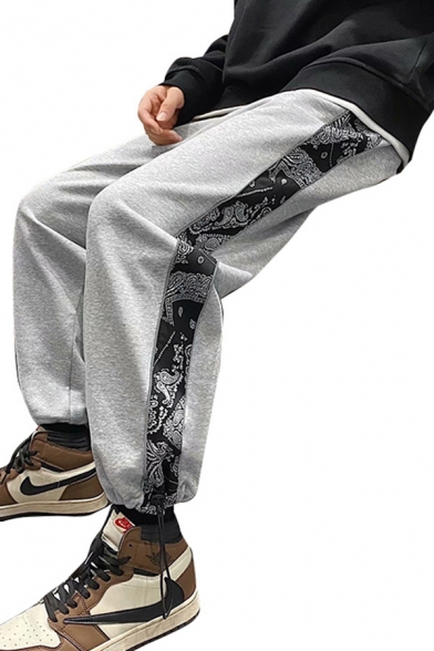 Classic Mens Pants Paisley-Panel Side Reflective Tape Cuffed Ankle Length Relaxed Fit Tapered Jogger Pants