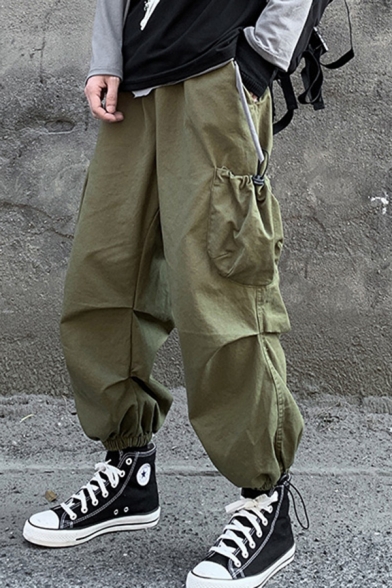 Classic Mens Pants Plain Color Large Pockets Side Cuffed Loose Fit 7/8 Length Cargo Pants