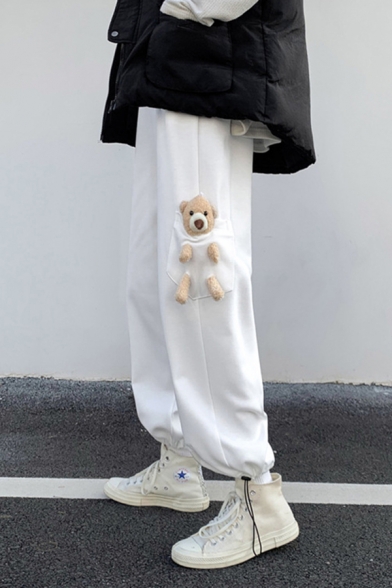 Creative Men's Pants 3D Bear Decoration Drawstring Cuffs Ankle Length Jogger Pants