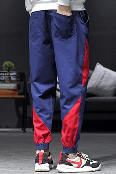 Fashion Colorblock Hip Hop Drawstring Waist Casual Cotton Track Pants for Mens