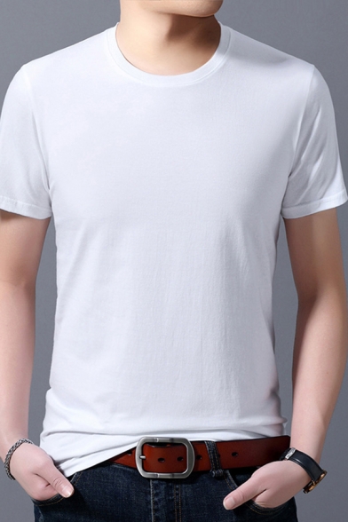 Basic Mens Tee Shirt Solid Color Thin Slim Fit Short Sleeve Crew Neck Tee Top