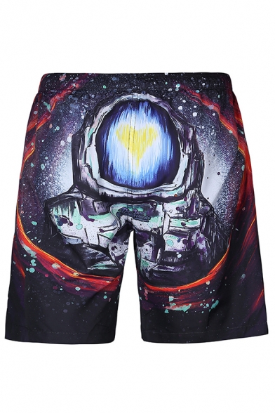 Cool 3D Galaxy Astronaut Print Summer Drawstring Waist Casual Swim Trunks for Men