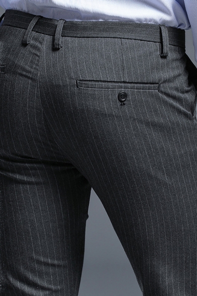 Edgy Men's Pants Stripe Line Pattern Zip Fly Mid Waist Long Straight Pants