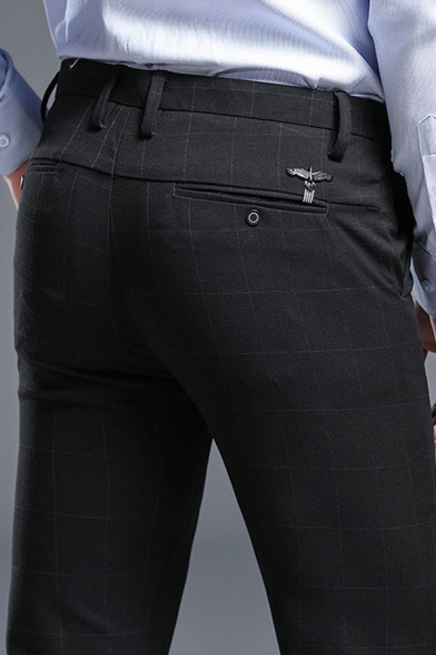 Fashionable Men's Pants Line Print Mid Waist Zip Fly Long Straight Pants