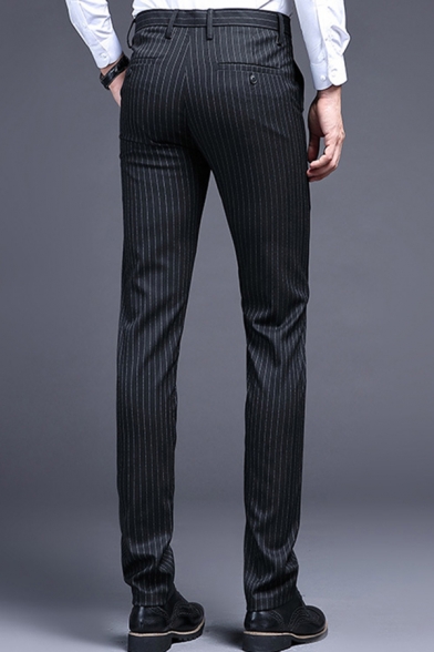 Fashionable Men's Pants Stripe Print Mid Waist Zip Fly Long Straight Pants