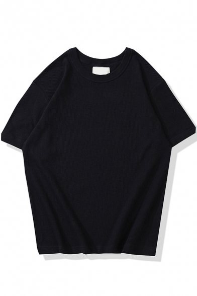 Stylish T Shirt Plain Short Sleeve Crew Neck Relaxed Fit Tee Top for Men