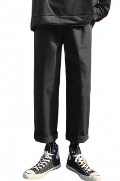 Trendy Mens Pants Solid Color Full Length Relaxed Fit Straight Lounge Pants with Pockets