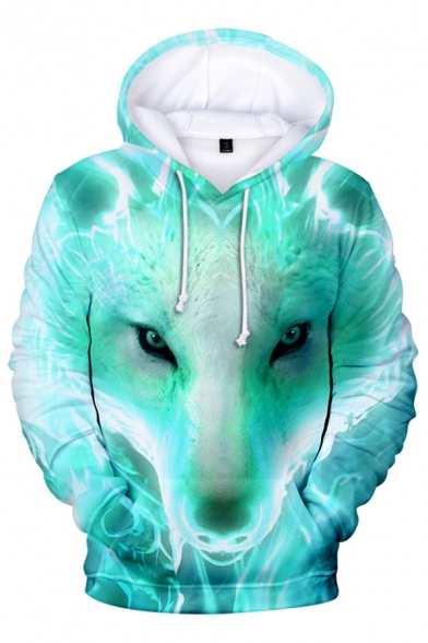 3D Cool Wolf Print Long Sleeve Casual Hoodie