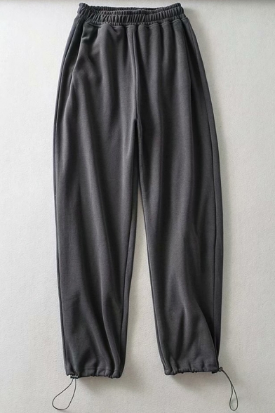Edgy Girls Sweatpants Solid Color Elastic Waist Drawstring Cuffs Ankle Relaxed Fit Sweatpants