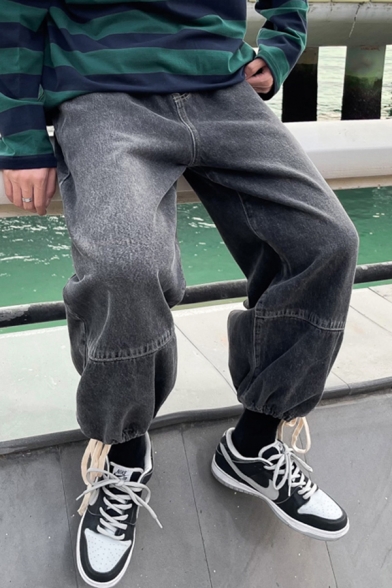 Fashion Jeans Solid Color Mid Waist Long Length Wide-leg Jeans for Boys