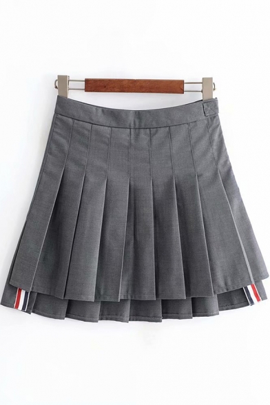 Fashion Womens Skirt High Rise Tape Panel Bi-layered Mini Pleated A-line Skirt