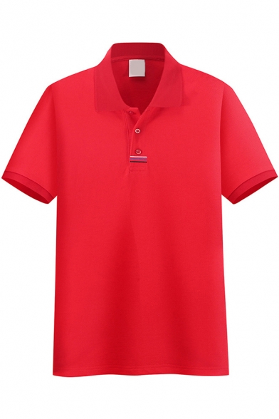 Guys Polo Shirt Short Sleeve Spread Collar Button Up Regular Fit Casual Polo Shirt